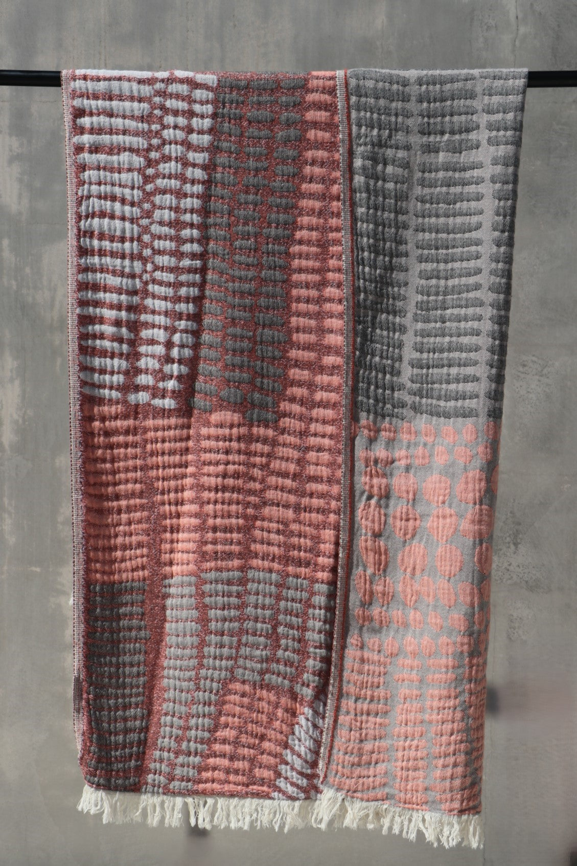 bowen turkish towel hanging and showing both sides