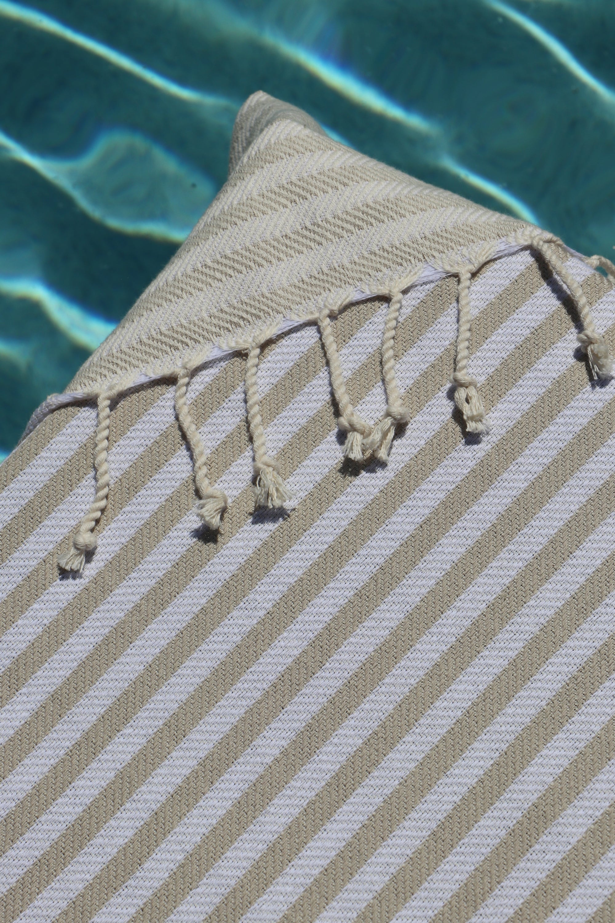 bronte turkish towel beige stripe close up