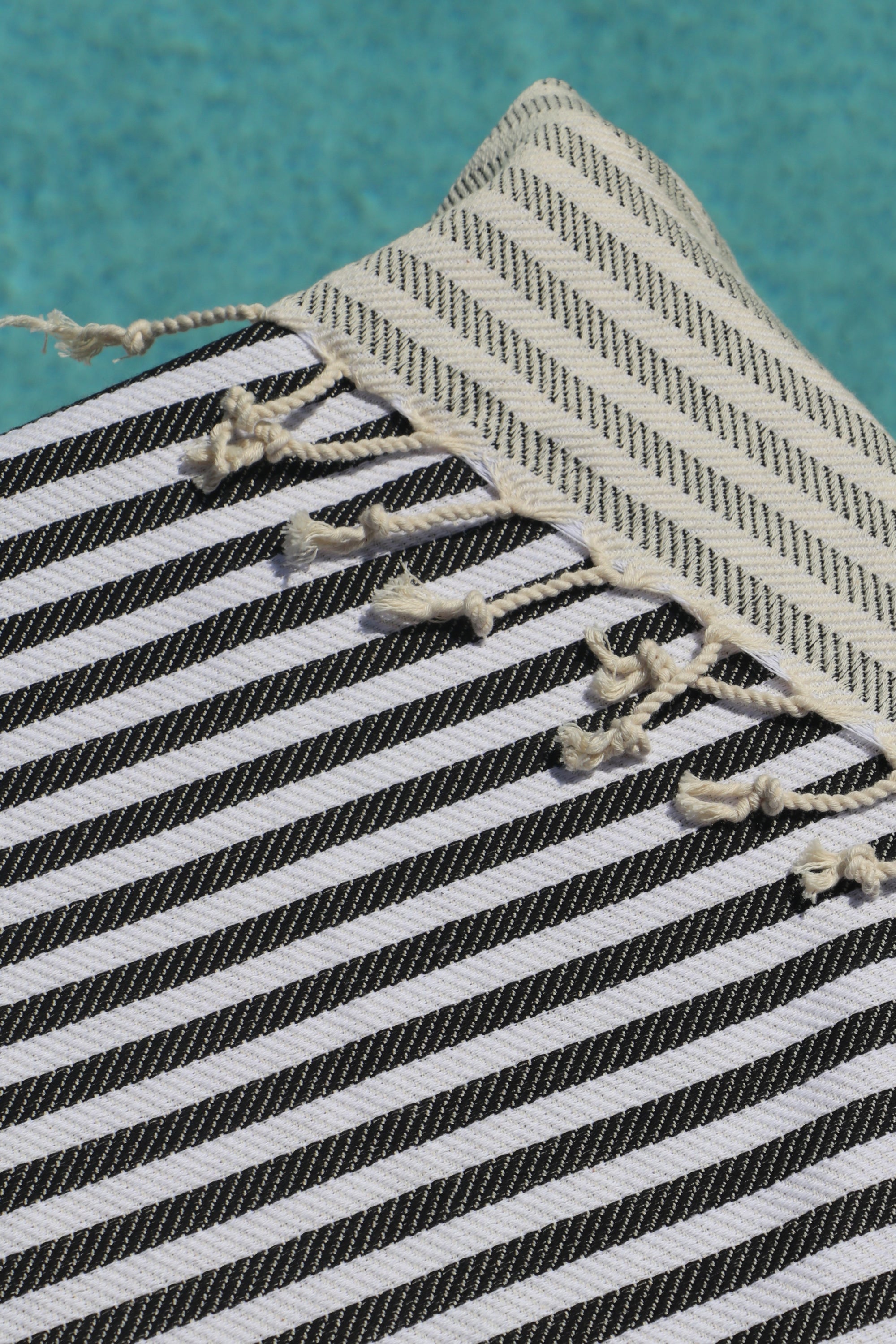 bronte turkish towel black stripe close up