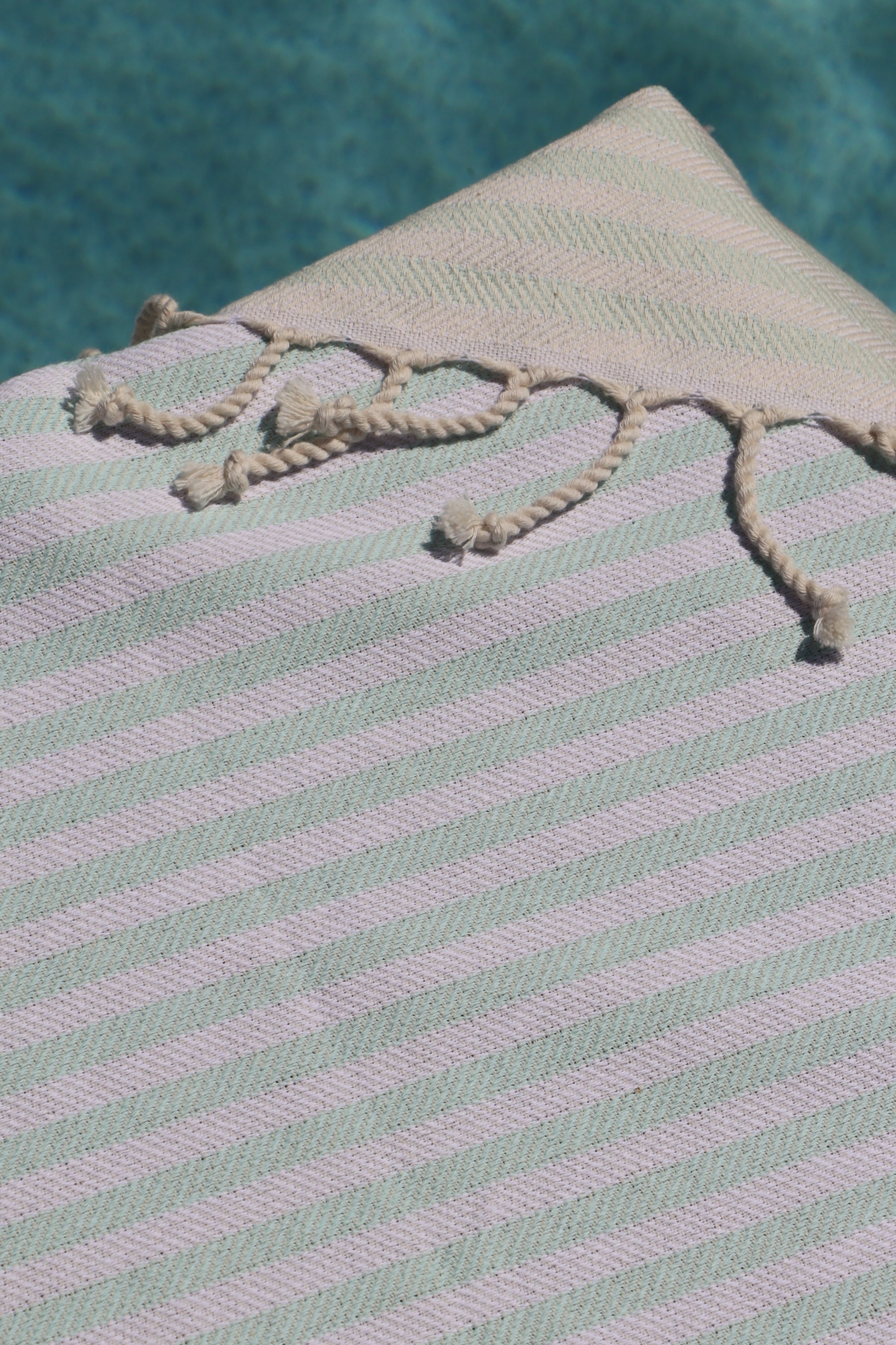 bronte turkish towel mint stripe close up