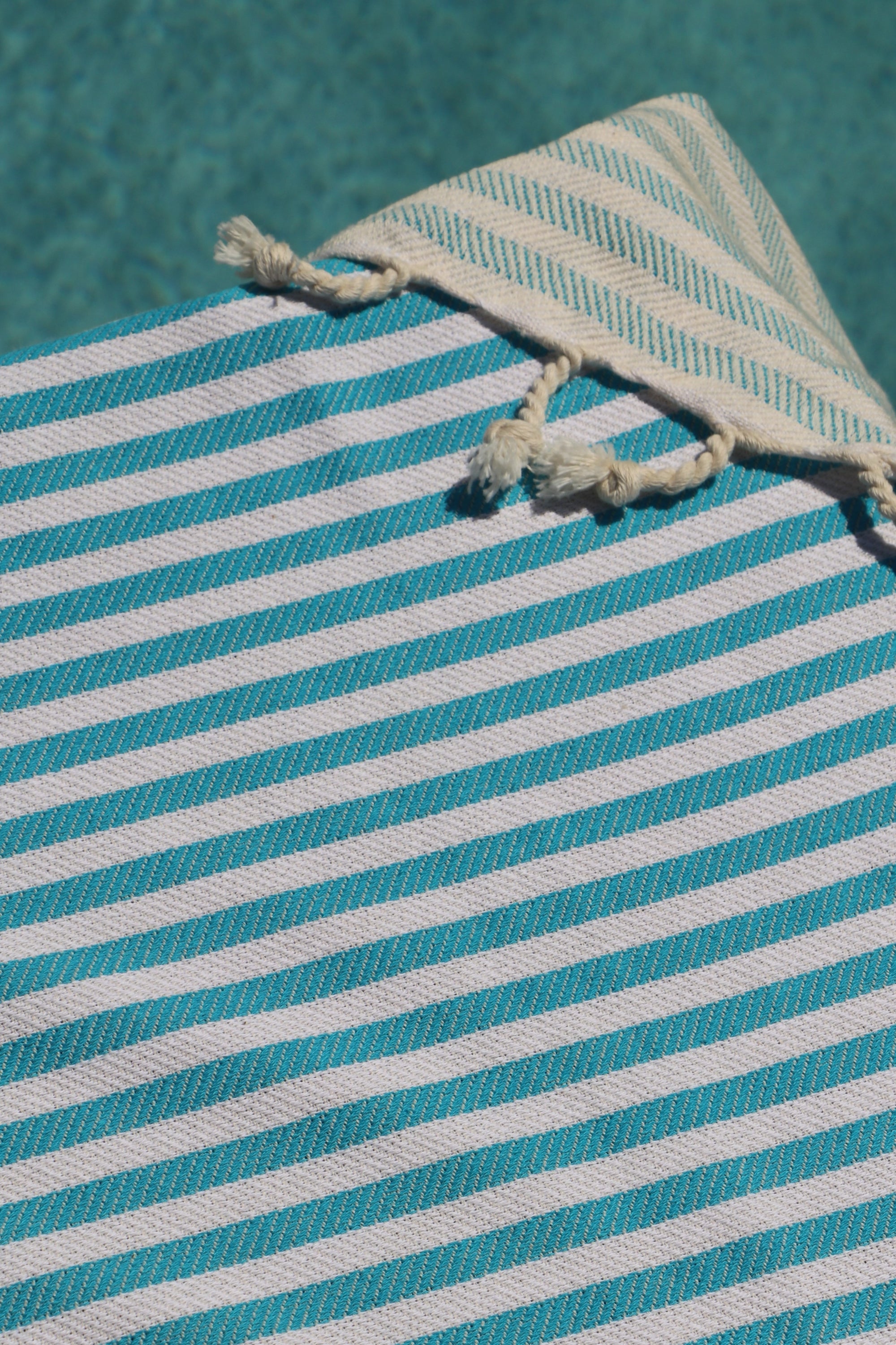 bronte turkish towel turquoise stripe close up