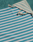 bronte turkish towel turquoise stripe close up