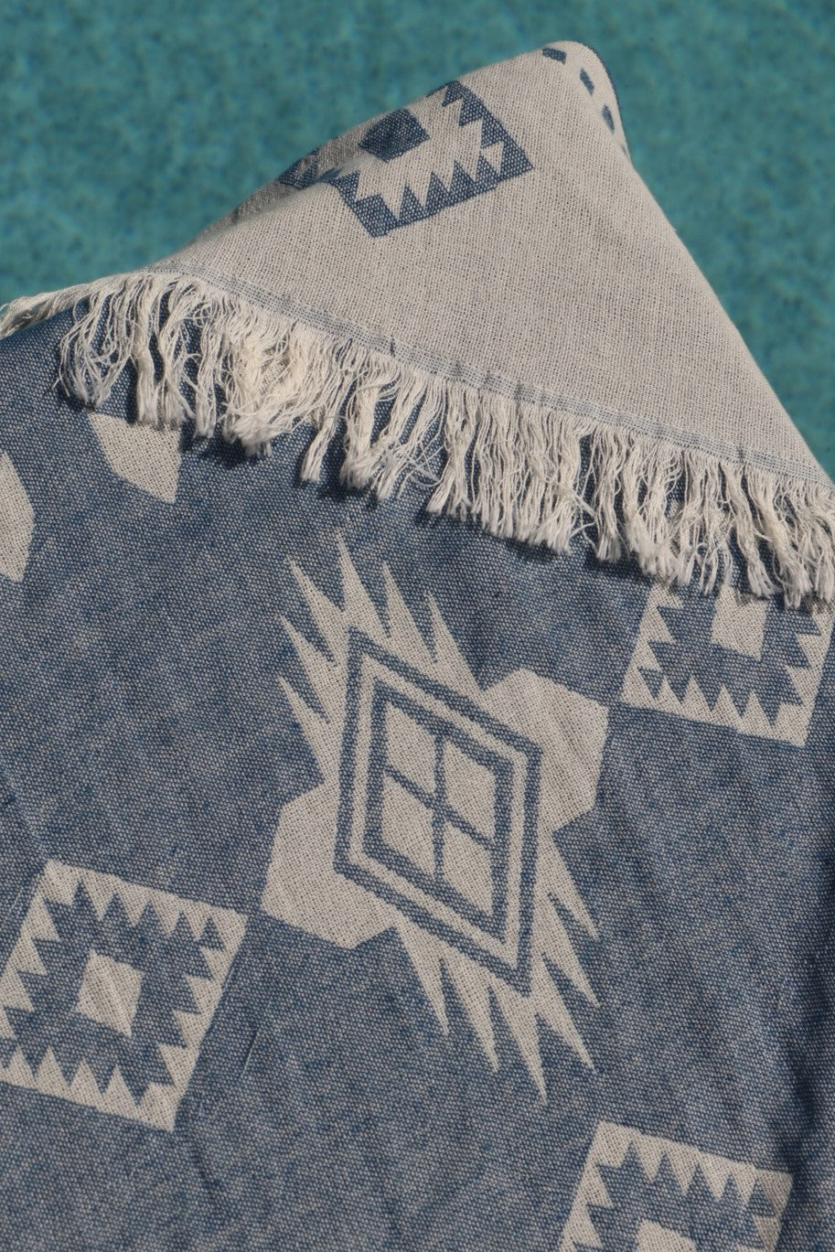 Blue Freemantle turkish towel close up