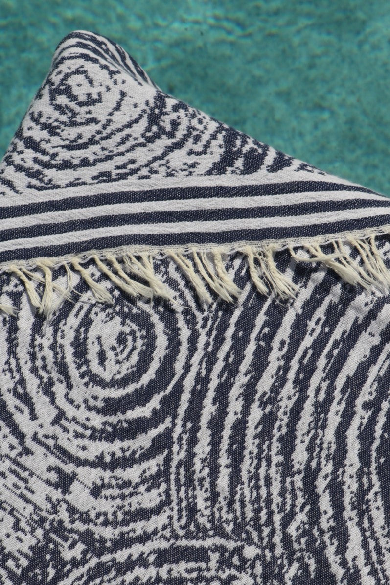 close up of navy newport turkish towel