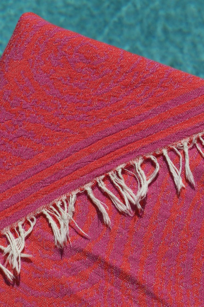 close up of red and purple newport tukish towel