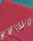 close up of red and purple newport tukish towel