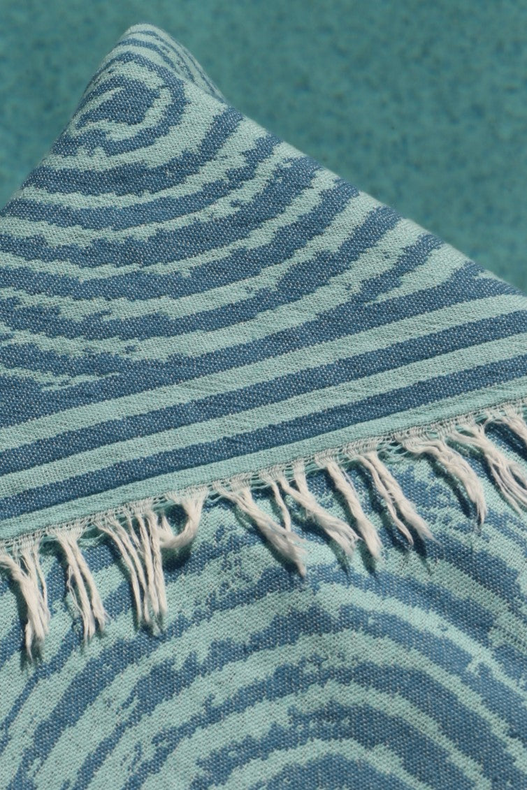 close up of teal blue newport tukish towel