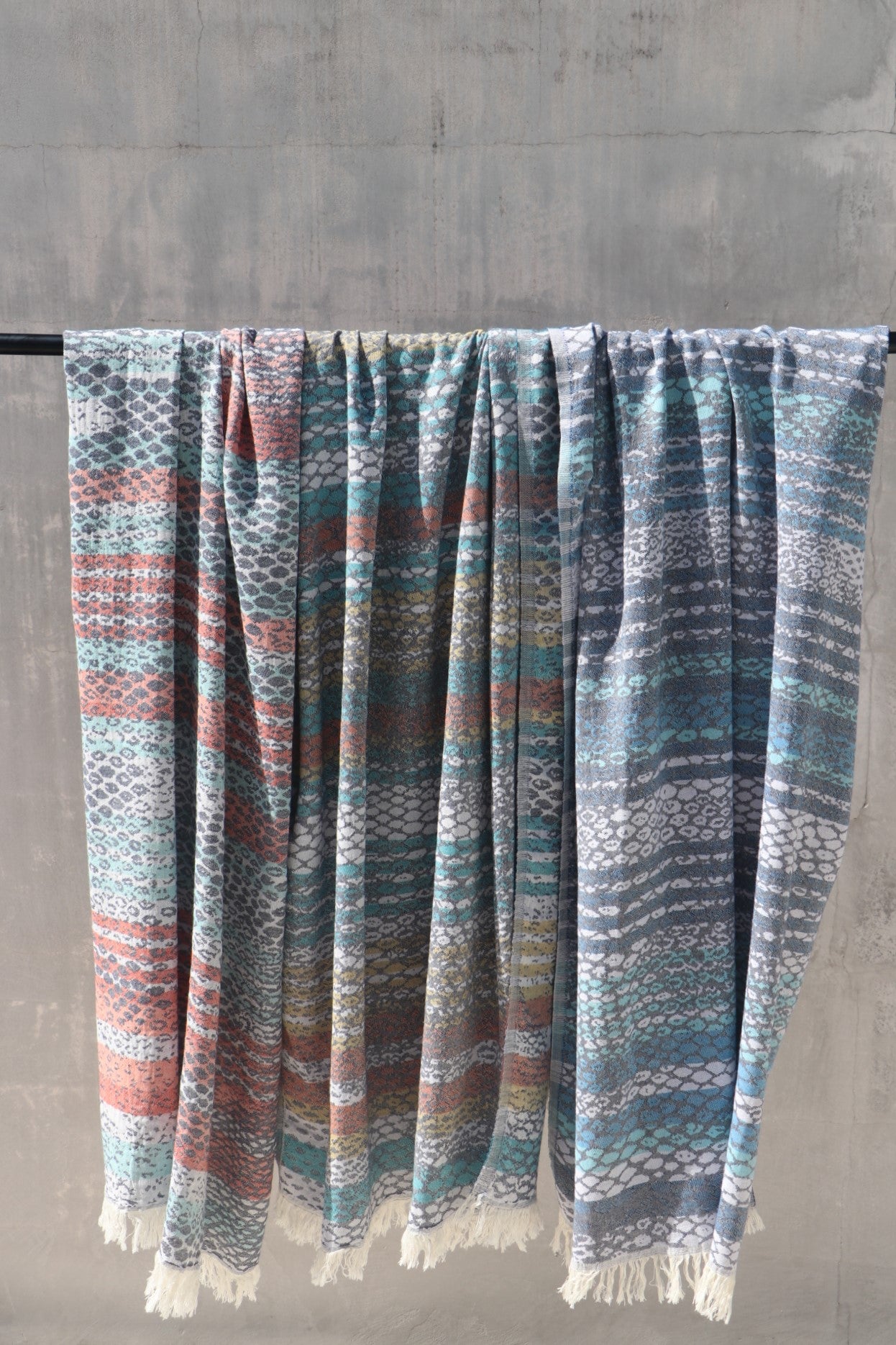 Terrigal turkish towel in 3 styles hanging