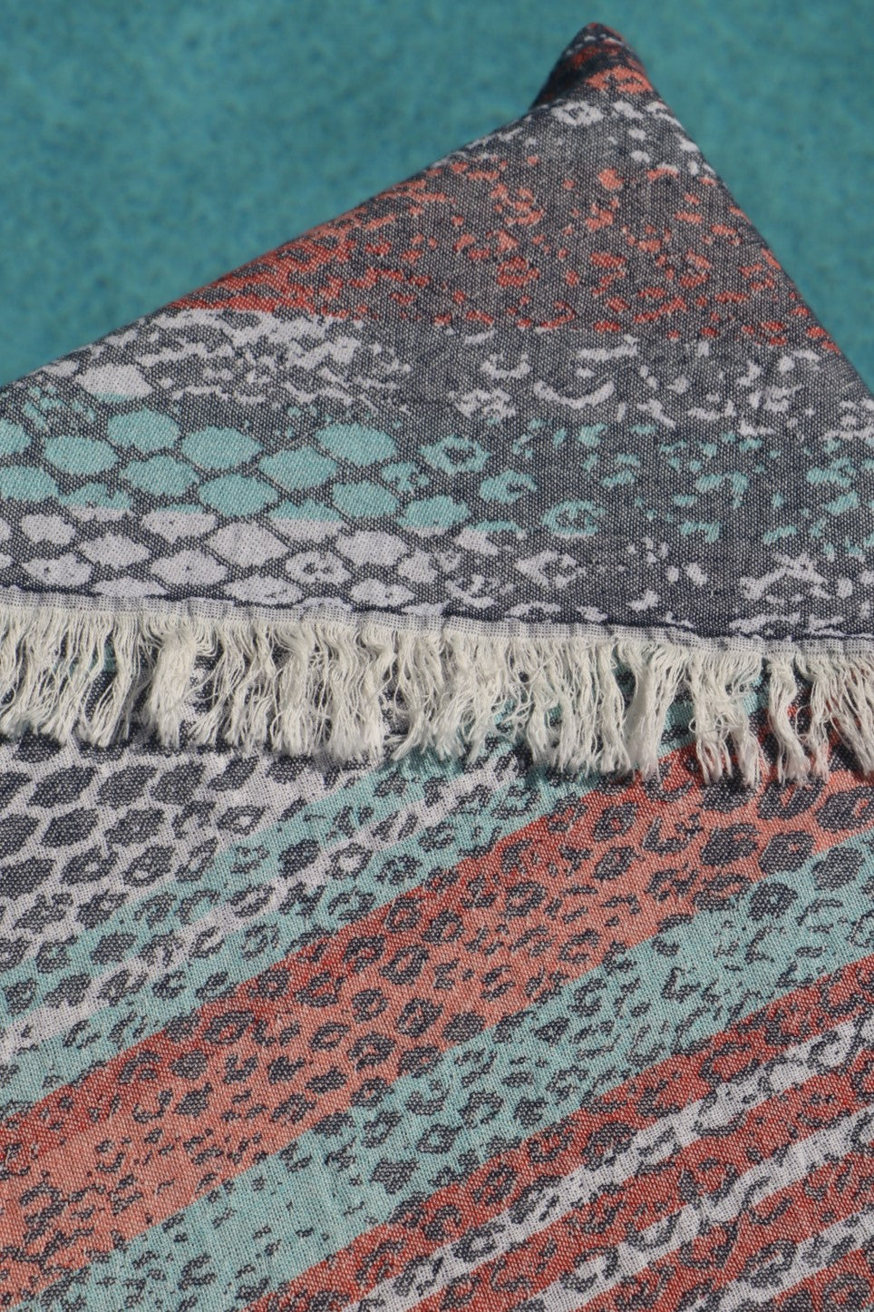 red and blue terrigal turkish towel up close